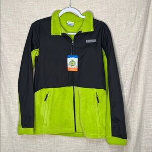 Columbia Full Zip Fleece Jacket Youth Extra Large Neon Green Outdoors Full Zip